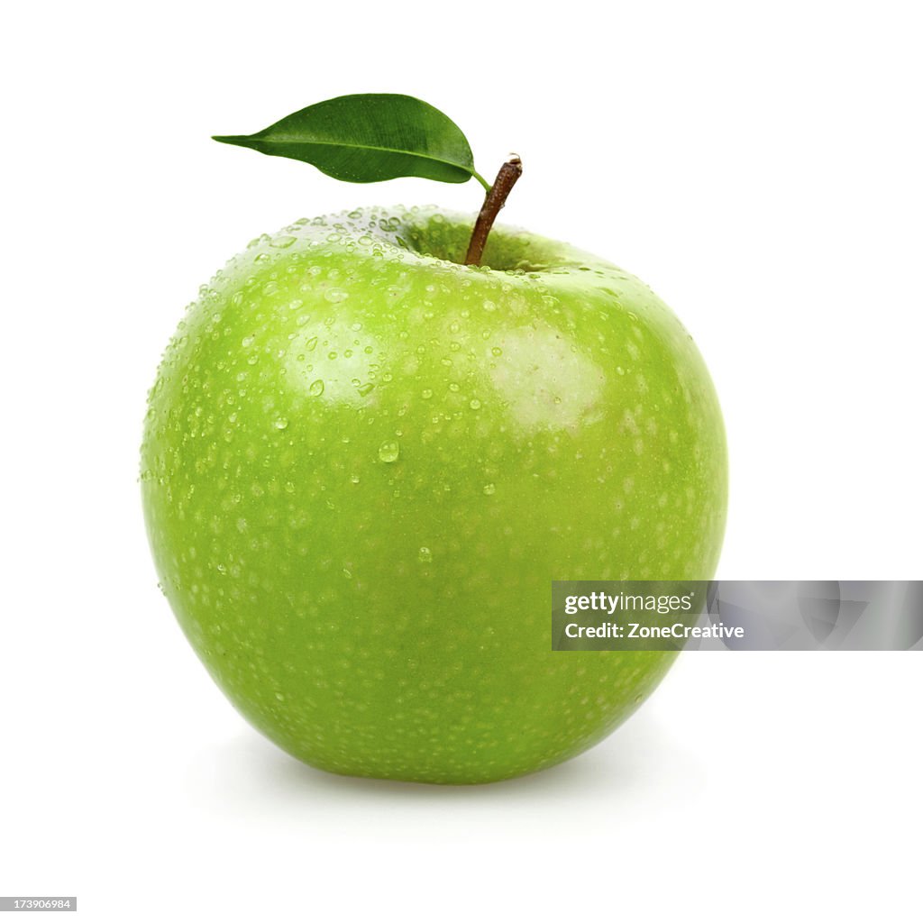 Green apple with leaf fruit vegetable isolated on white