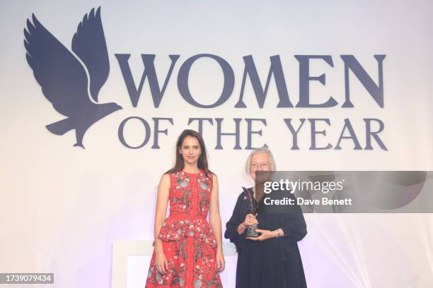 Felicity Jones and Brenda Hale, Baroness Hale of Richmond attend the Women of the Year Lunch & Awards at The Royal Lancaster Hotel on October 16,...