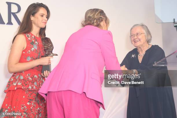 Felicity Jones and Brenda Hale, Baroness Hale of Richmond attend the Women of the Year Lunch & Awards at The Royal Lancaster Hotel on October 16,...