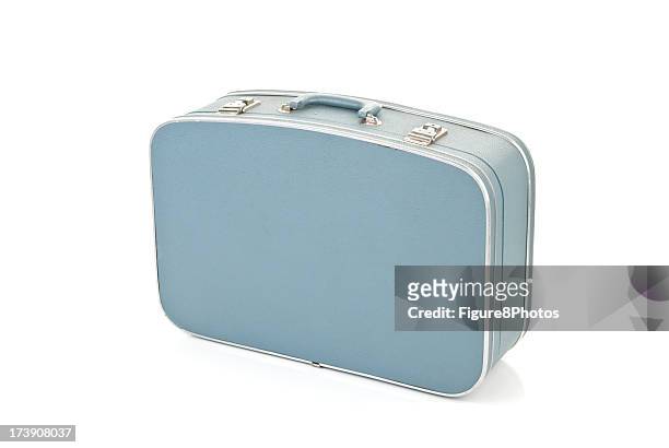 blue suitcase isolated on white - vintage luggage stock pictures, royalty-free photos & images
