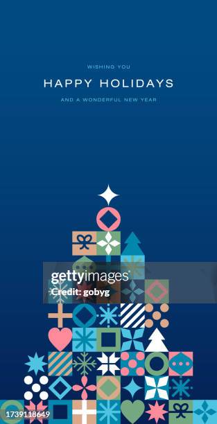 geometric christmas tree greeting card - january vector stock illustrations