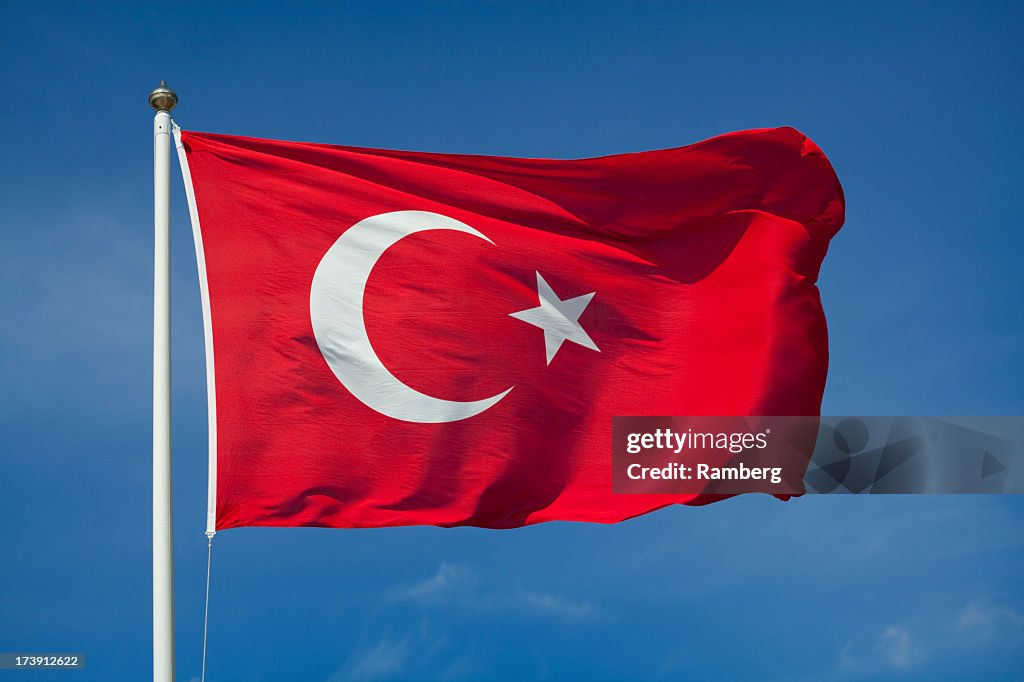 Turkish flag with red and white moon