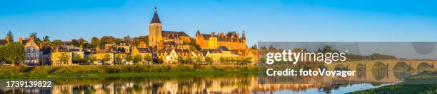 france golden sunset light on river loire valley gien panorama - orleans stock pictures, royalty-free photos & images