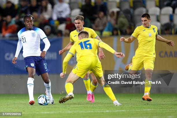 Jamie Bynoe-Gittens of England passes the ball during the Ukraine U-21 v England U-21 UEFA Under-21 EURO 2025 Qualifier match at Kosicka futbalova...