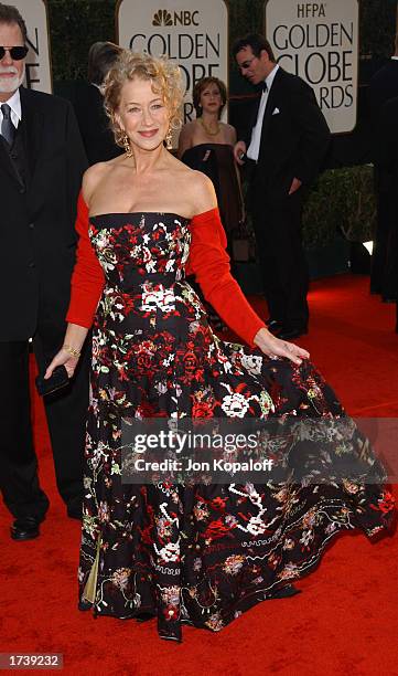 Actress Helen Mirren attends the 60th Annual Golden Globe Awards at the Beverly Hilton Hotel on January 19, 2003 in Beverly Hills, California.