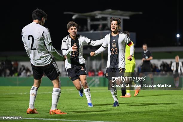 Mika Baur of U20 Germany celebrates after scoring his team`s second goal during the International Friendly match between U20 Germany and U20 Czech...