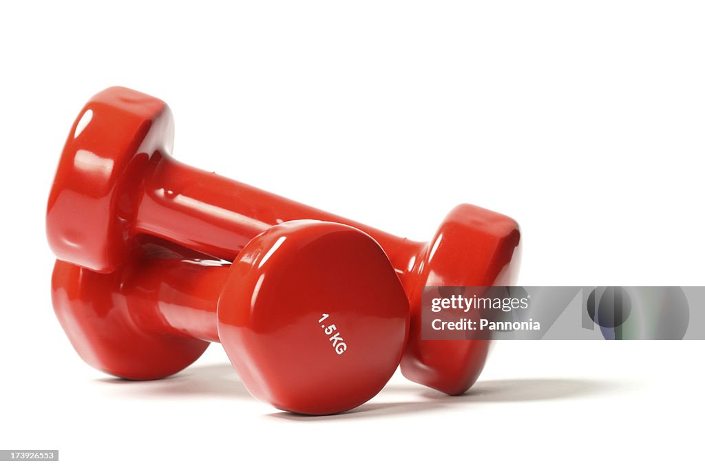Red dumbbell weights