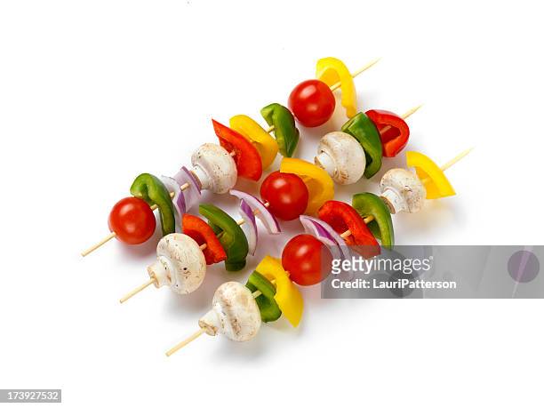 raw bbq vegetable skewers - high key green stock pictures, royalty-free photos & images