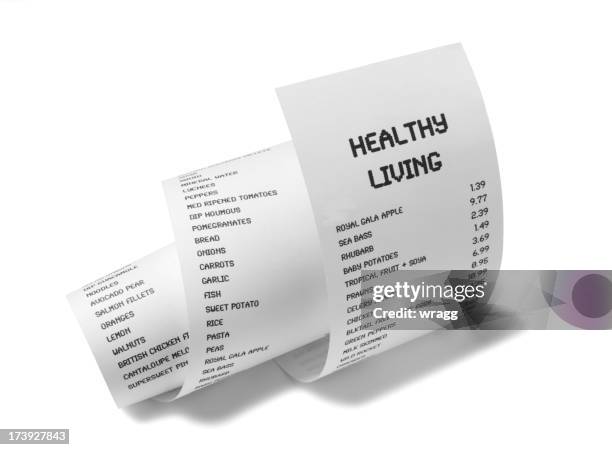 vita sana su bianco carta - scontrino fiscale foto e immagini stock