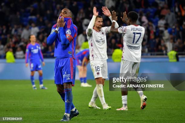 Lyon's French forward Alexandre Lacazette reacts at the end after loosing the French Ligue 1 football match between Olympique Lyonnais and Clermont...