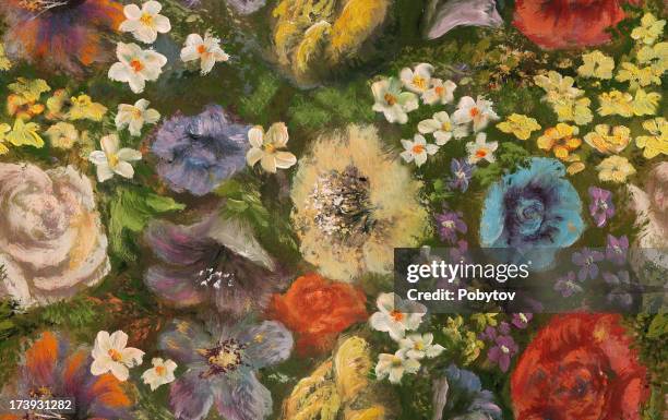 flowers cover(seamless wallpaper) - watercolor orange flower stock illustrations