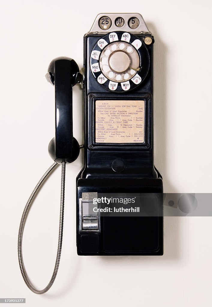 Antique pay telephone on wall