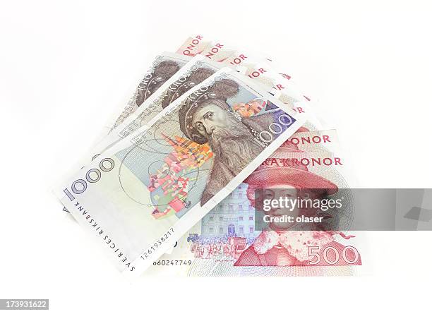 swedish currency 500 kronor and 1000 sek - svensk valuta bildbanksfoton och bilder