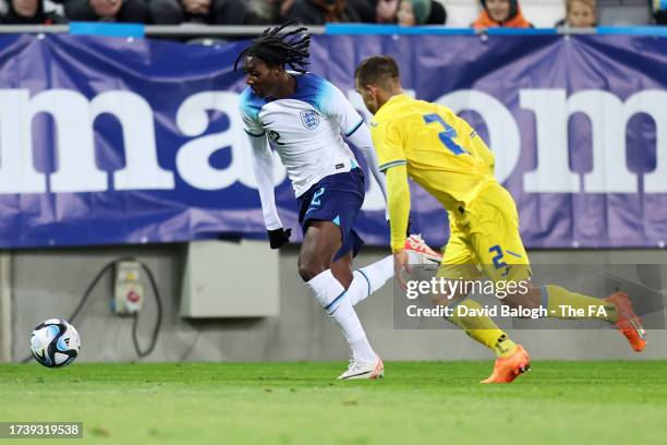 Brooke Norton-Cuffy of England runs with the ball during the Ukraine U-21 v England U-21 UEFA Under-21 EURO 2025 Qualifier match at Kosicka futbalova...