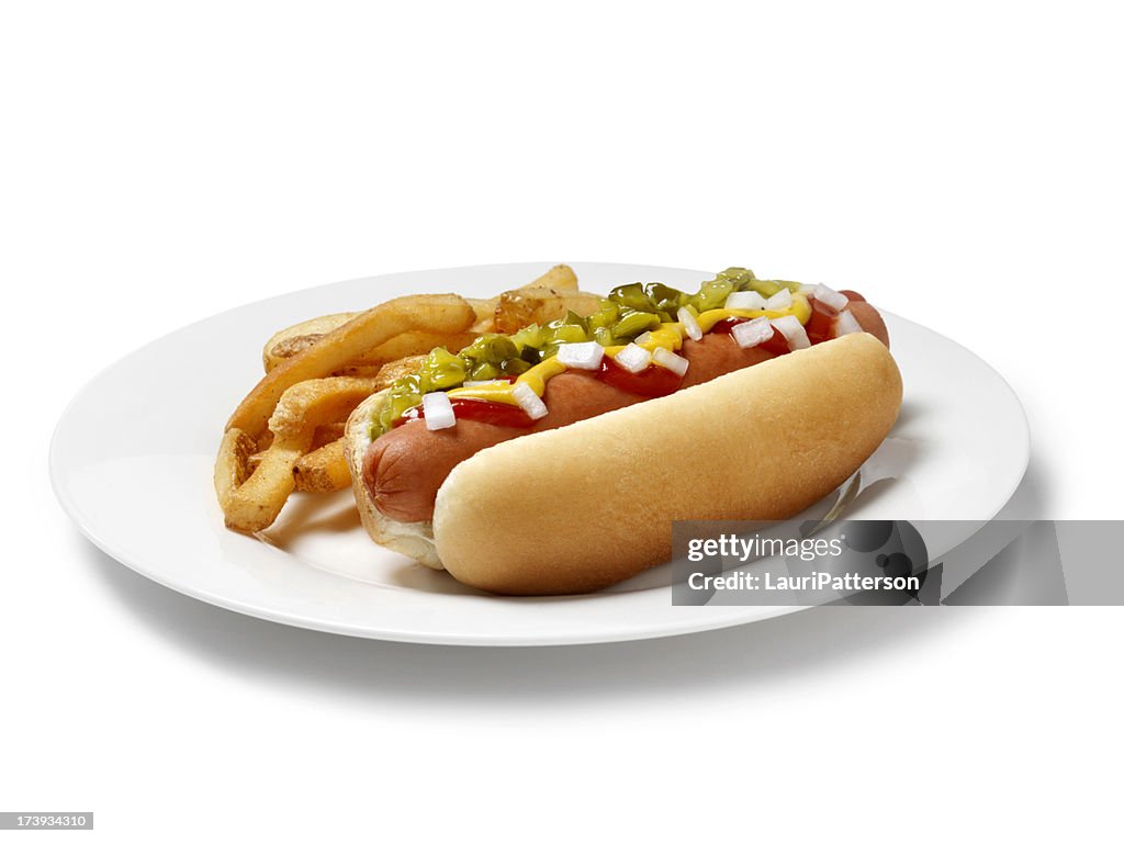 Leckere Hot Dog und Pommes frites