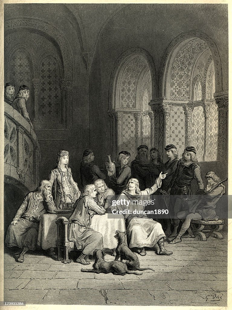 Arthurian legend Sir Lancelot relating his adventures