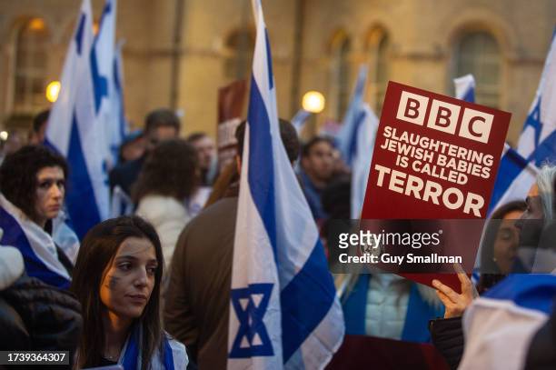Hundreds attend a protest called by the National Jewish Assembly, The Camapaign Against Antisemitsim and the Uk Lawyers for Israel at the BBC...