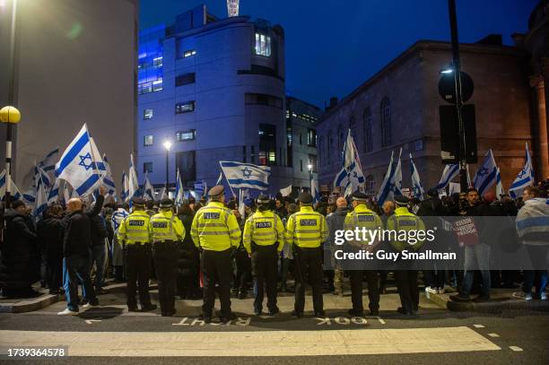 Police maintain a heavy presence at a protest called by the National Jewish Assembly, The Camapaign Against Antisemitsim and the Uk Lawyers for...