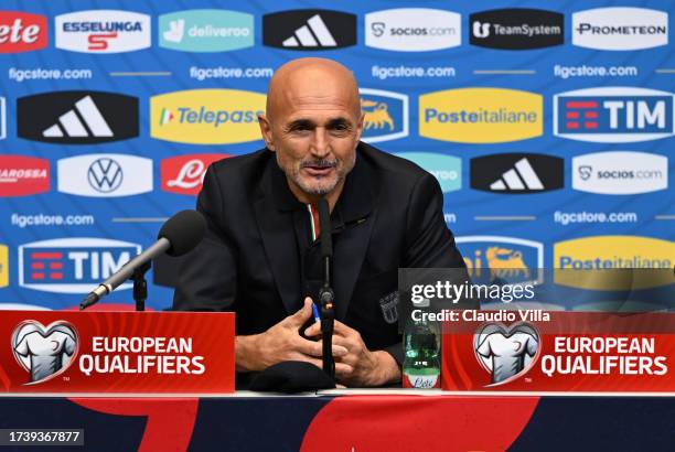 Head coach Italy Luciano Spalletti speaks with the media during press conference at Wembley Stadium on October 16, 2023 in London, England.