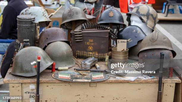 flea market -military objects - momentos stock pictures, royalty-free photos & images