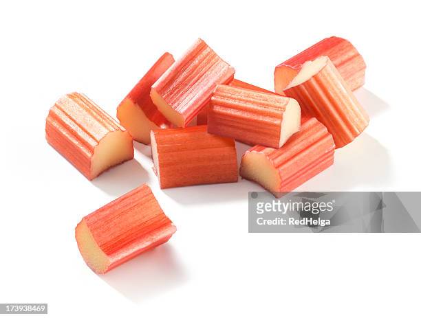 rhubarb pieces - rhubarbe stock pictures, royalty-free photos & images