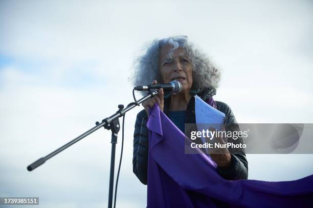 Economist Genevieve Azam from ATTAC speaks at the gathering. Nearly 10 000 people participated to a week end of action called 'Ramdam sur le Macadam'...