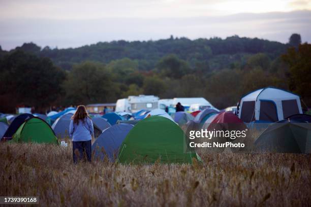 Protester in the camping created for the week end 'Ramdam sur la macadam' against the decreid A69. Nearly 10 000 people participated to a week end of...