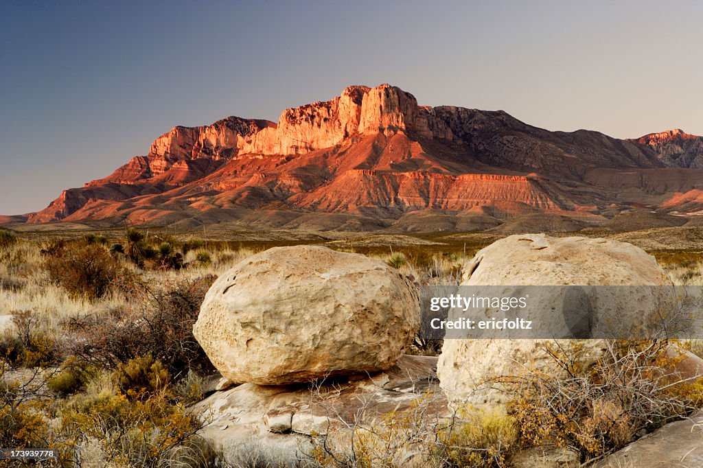 El Capitan illuminated by sunset light