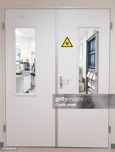door to the microbiology laboratory - lab warning signs stock pictures, royalty-free photos & images