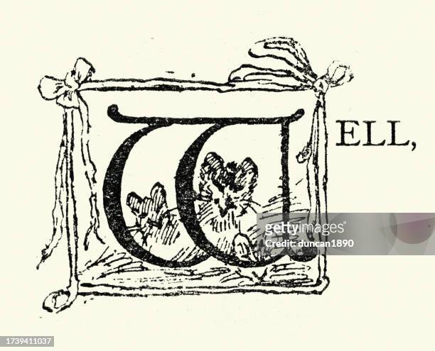 vintage illustration capital letter, w, well, victorian 19th century style - victorian font stock illustrations