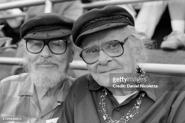 Founder of the first US gay rights organization Harry Hay and life partner, inventor and activist John Burnside attend the opening ceremony for the...