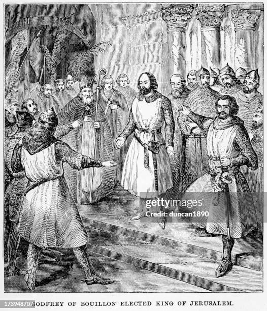 stockillustraties, clipart, cartoons en iconen met godfrey of bouillon elected king jerusalem - ridder
