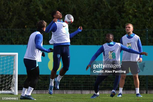 Jude Bellingham during an England training session at Tottenham Hotspur Training Centre on October 16, 2023 in Enfield, England.