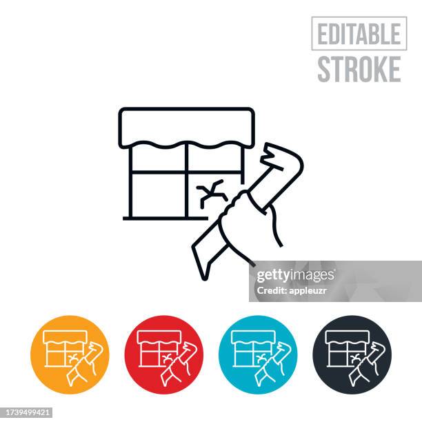 home break in thin line icon - editable stroke - broken window stock illustrations
