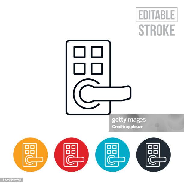 electronic doorlock with keypad thin line icon - editable stroke - doorknob icon stock illustrations