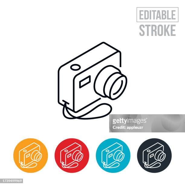 compact digital camera thin line icon - editable stroke - point and shoot camera stock illustrations