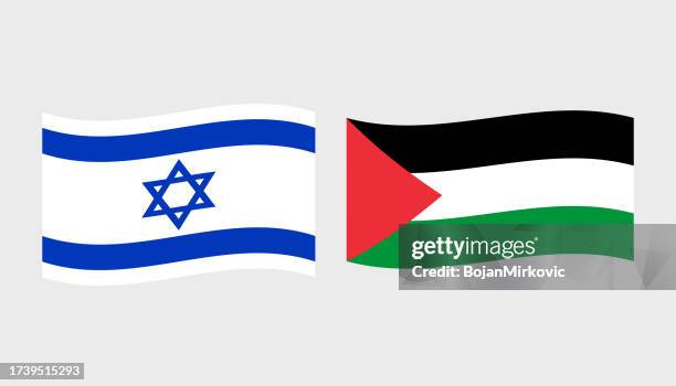 palestine and israel waving flag. vector - palestinian flag stock illustrations
