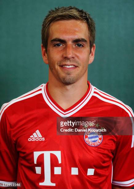 Philipp Lahm poses during the Bayern Muenchen Team Presentation on July 18, 2013 in Munich, Germany.