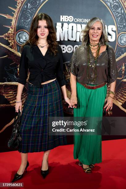 María Washington and Miriam Díaz-Aroca attend the season 2 Madrid premiere of "30 Monedas" at Cine Palacio de la Prensa on October 16, 2023 in...