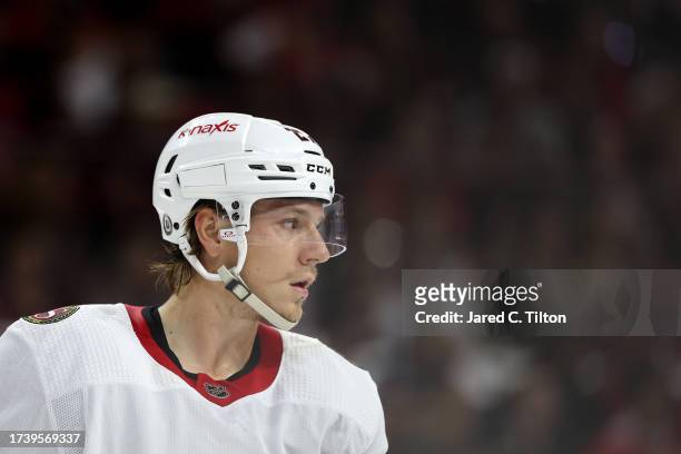 Parker Kelly of the Ottawa Senators looks on during the second period of their game against the Carolina Hurricanes at PNC Arena on October 11, 2023...