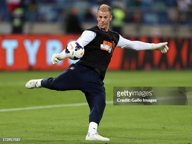 Joe Hart of Manchester City warms up before the Nelson Mandela Football Invitational match between AmaZulu and Manchester City at Moses Mabhida...
