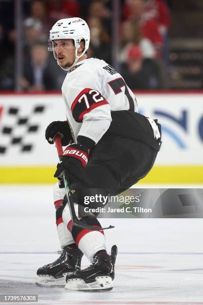 Thomas Chabot of the Ottawa Senators skates without the puck during the third period of their game against the Carolina Hurricanes at PNC Arena on...