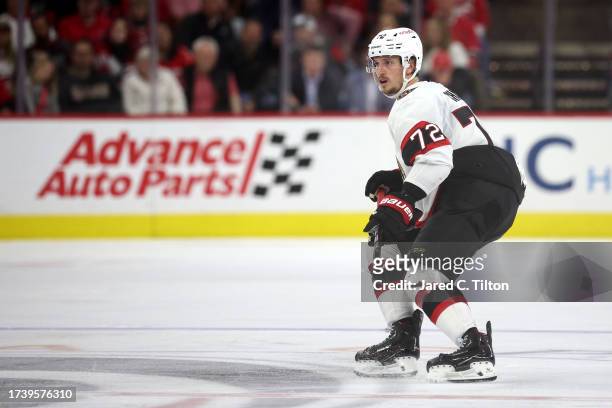 Thomas Chabot of the Ottawa Senators skates without the puck during the third period of their game against the Carolina Hurricanes at PNC Arena on...
