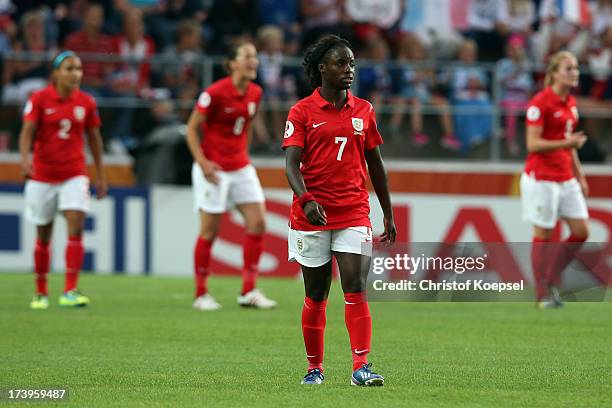 Eniola Aluko of England looks dejected after the first goal of France during the UEFA Women's EURO 2013 Group C match between France and England at...