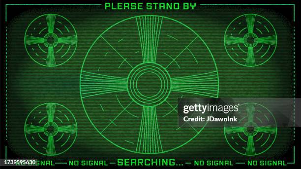 old fashioned tv test screen pattern for television calibration retro green screen reads please stand by no signal searching - projection screen stock illustrations