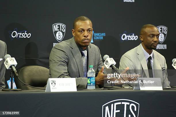 July 18: Paul Pierce of the Brooklyn Nets speaks to the media during a press conference at the Barclays Center on July 18, 2013 in the Brooklyn...