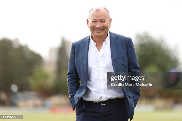 Wallabies head coach Eddie Jones takes a walk on Coogee Oval after arriving for a Rugby Australia press conference at Coogee Oval on October 17, 2023...