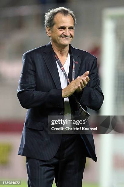 Head coach Bruno Bini of France celebrates after the UEFA Women's EURO 2013 Group C match between France and England at Linkoping Arena on July 18,...