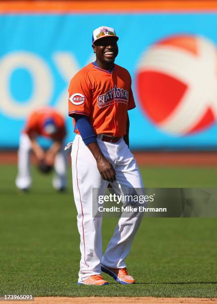 National League All-Star Brandon Phillips of the Cincinnati Reds smiles during the 84th MLB All-Star Game on July 16, 2013 at Citi Field in the...