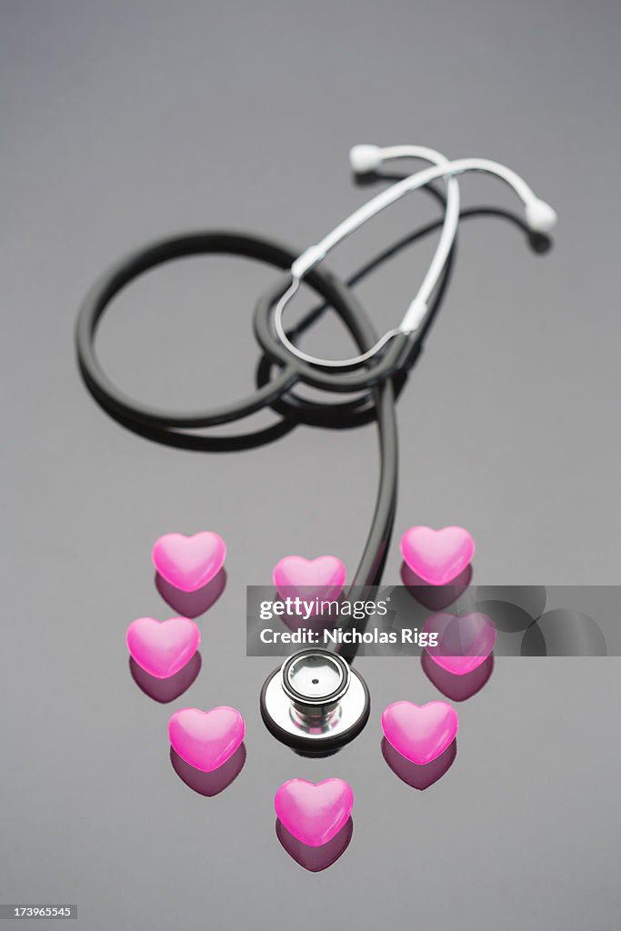 Hearts and stethoscope